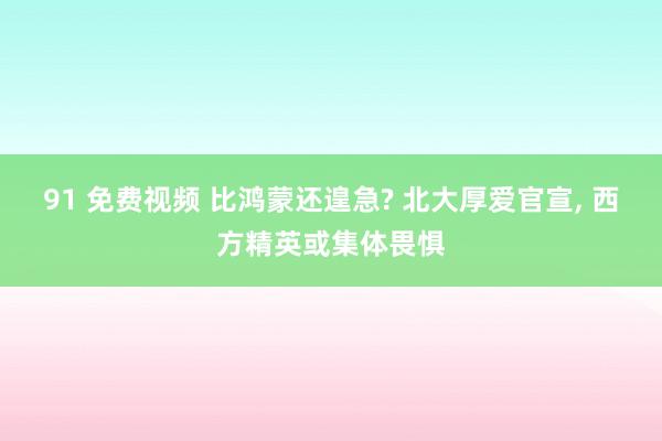 91 免费视频 比鸿蒙还遑急? 北大厚爱官宣， 西方精英或集体畏惧